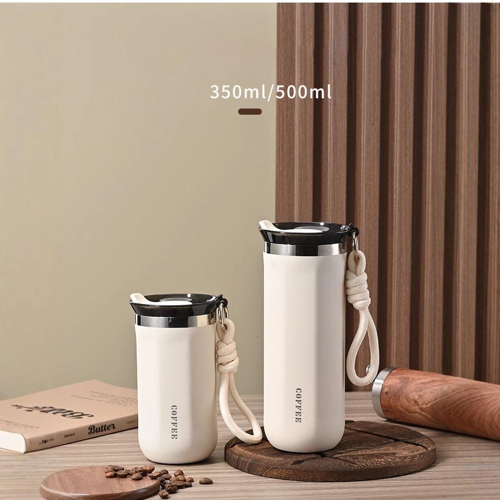 Двухслойная кофейная кружка с вакуумной изоляцией и выдвижной ручкой, термос из нержавеющей стали 304, уличная портативная спортивная бутылка для воды, однотонная чашка для воды