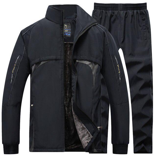 Мужские спортивные костюмы Комплекты Толстая шерстяная подкладка Куртки + Брюки Костюм Толстовка Спортивная одежда Комплект Мужские спортивные костюмы