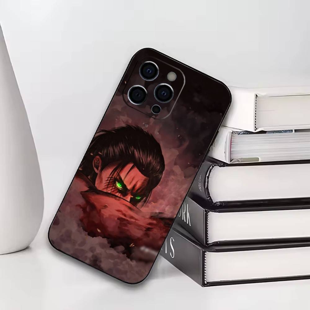 Attack on Titan Eren Yeager Phone Case For iPhone17,16,15,14,13,12,11 Plus,Pro Soft Silicone Black Case