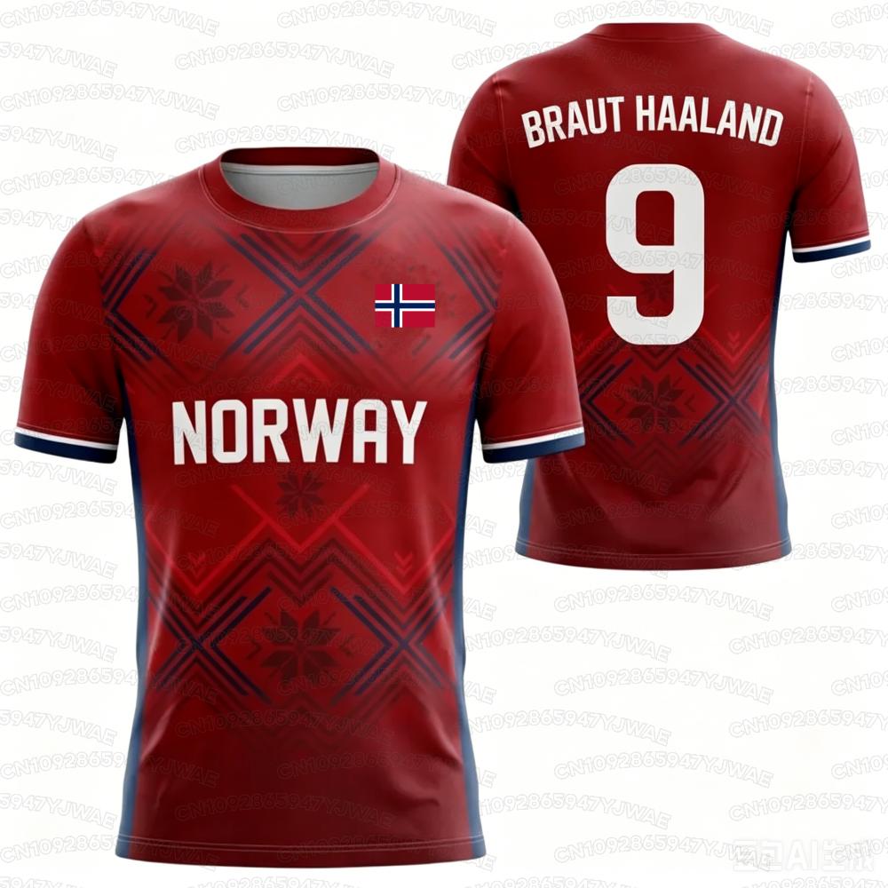 2026 Norway Flag Print Men's Women's NO.9 Short Sleeve T-shirt Print Tees Outdoor Kid Soccer Jersey Sport Tops