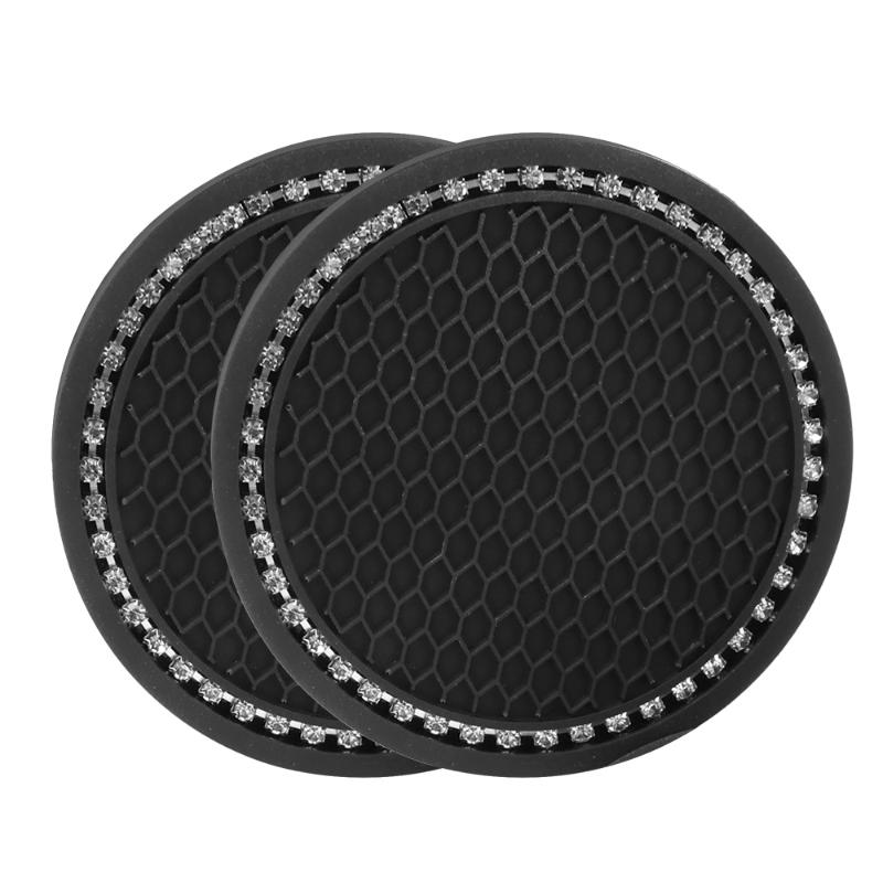 2PCS Car Interior Water Cup Pad Diamond Rhinestone Bling Decoration Anti-Skid Cup Bottle Non-slip Coaster Auto Accessories