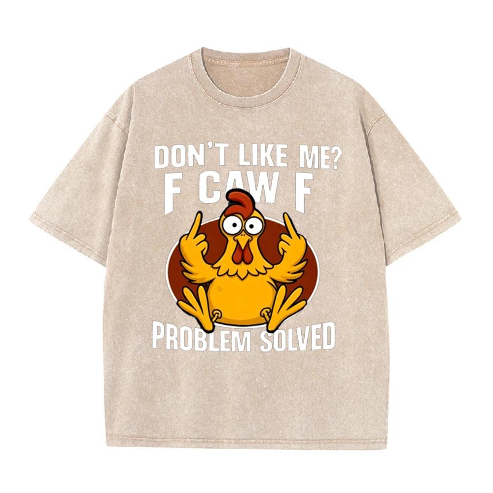 2026 Vintage Washed Beige T Shirt Funny Middle Finger Rooster Slogan Graphic Unisex Casual Streetwear Tee