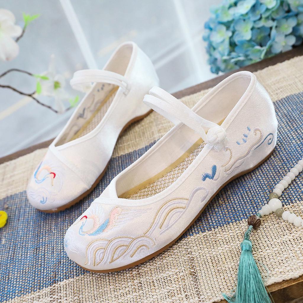 Сяньлу, новый летний продукт, элементы Хан, мерсеризованный сатин, ретро ципао, туфли для старинного платья, туфли для ханьфу, женские туфли-лодочки.