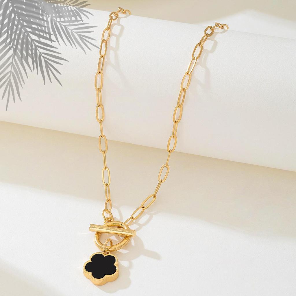 Европейское и американское стильное черное металлическое ожерелье с застежкой OT в виде пятилистного клевера для женщин
