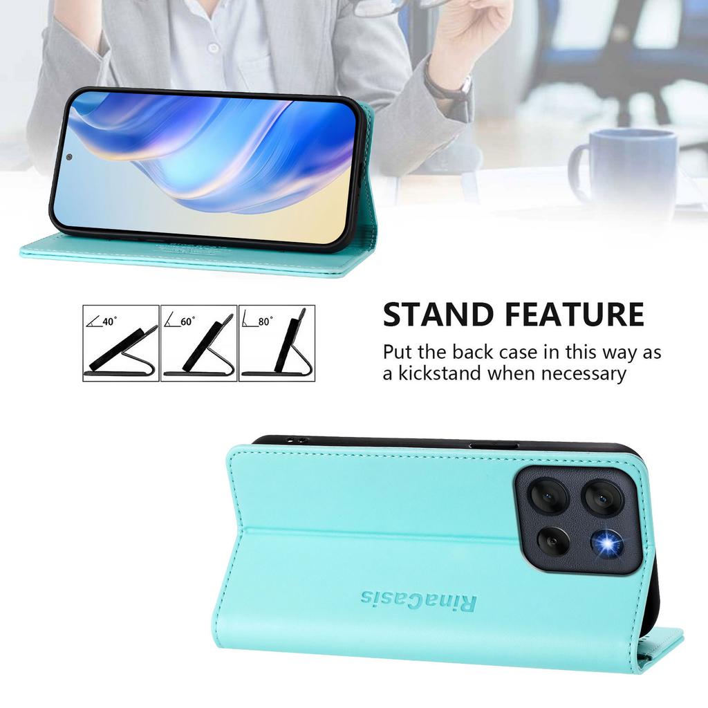 For Motorola Moto G56 5G Leather Case RINACASIS RC01 Phone Cover with RFID Blocking Wallet Stand