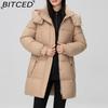 BITCED Fashionable Mid-Length Cotton Coat for Women Trendy Casual Warm-Weather Jacket with Detachable Hood