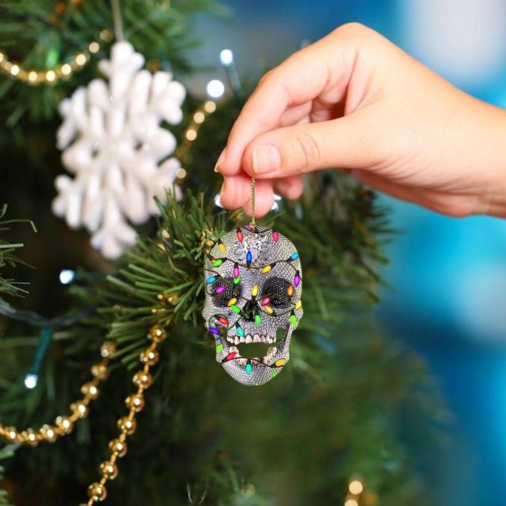 DIY Skull Pendant Horror Skeleton Car Ornaments Christmas Tree Drop Ornaments Car Rearview Decor