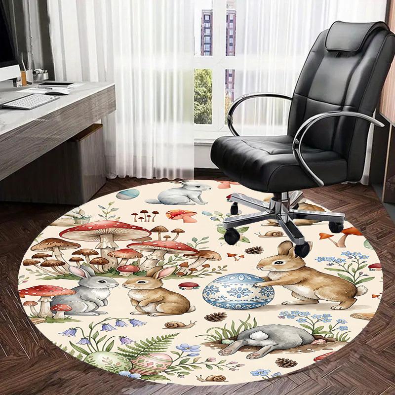 1PC Easter Bunny Rabbit Non-Slip Floor Round carpet, Office, family, bedroom, Large Area Rug Indoor Rugs, Durable PolyesterH0350