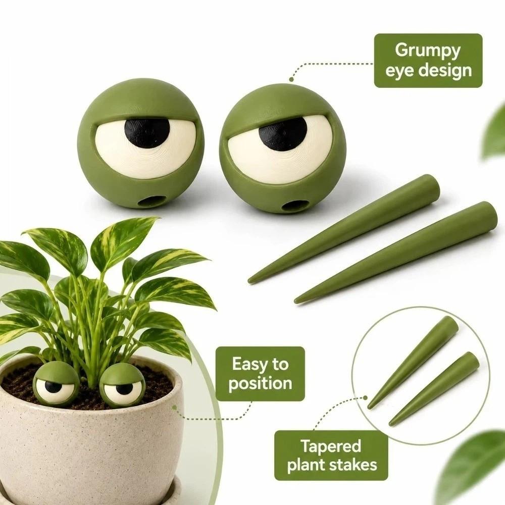 2Pcs Weird-Looking Grumpy Face Pot Ornament Whimsical Angry Eyes Flower Pot Stake Home Desk Decor