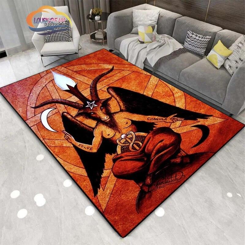 Demon Goat Baphomet carpet-Satanic Skull Inverted Pentagram Area Rug-Gothic Satanic Rug-Living Room Bedroom Decorative Floor Mat
