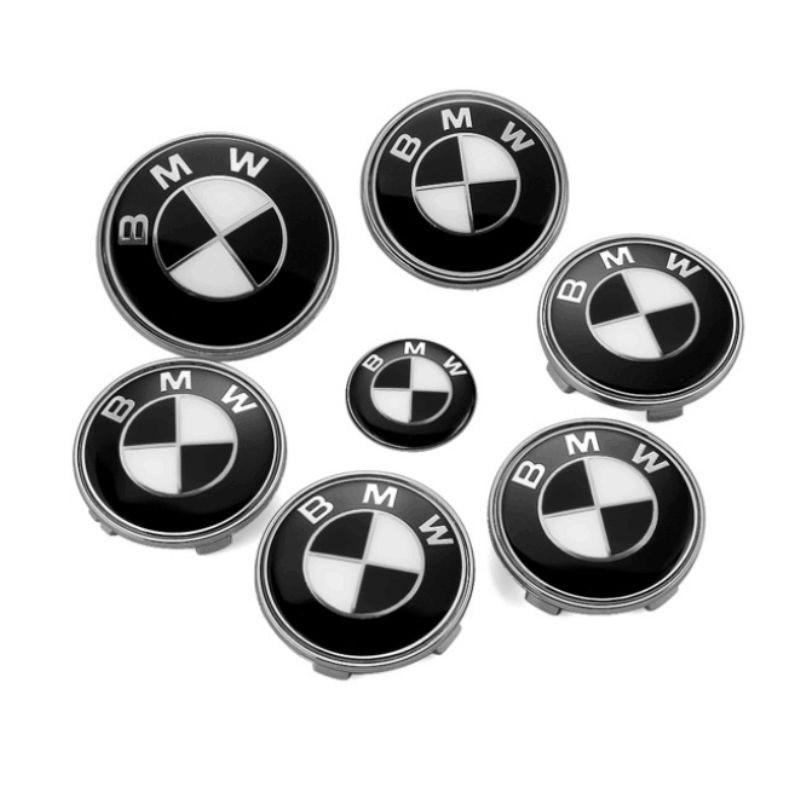 For BMW M Car Black White BMW Logo Front Hood Emblem 82mm Rear Badge 74mm Wheel Hub Cap 68mm steering wheel sticker 45mm Accessories