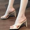 2025 High Quality Open Toe Women's Slippers Solid Color Stiletto Heel Versatile Pointed Toe Summer Women's Shoes for Outer Wear