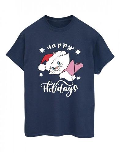Disney Womens/Ladies The Aristocats Happy Holidays Cotton Boyfriend T-Shirt