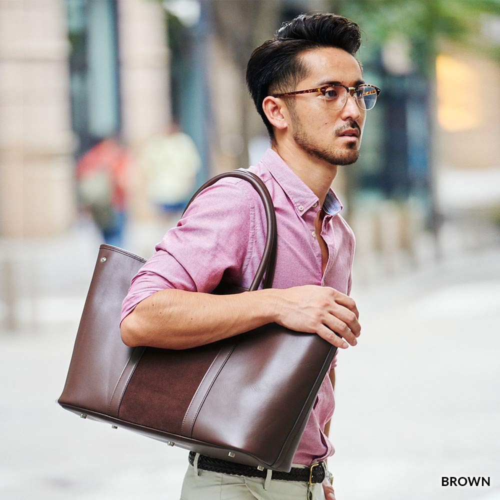 GOLDMEN Leather Tote Bag for Men and Women, GA206 (Brown)
