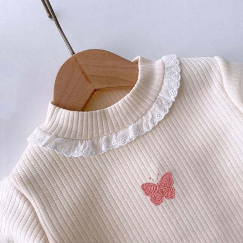 Детская утепленная футболка с длинным рукавом, круглым вырезом и бантом, универсальный стильный топ для осени и зимы, подходит для девочек-малышек