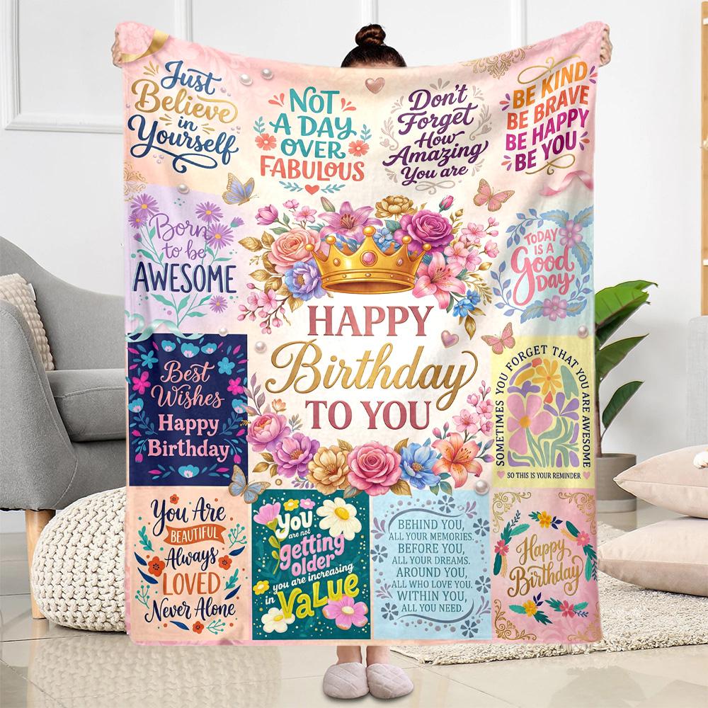 Floral Birthday Celebration Flannel Blanket-Soft and Suitable for Sofas,Beds,Offices,Travel,All Seasons,Great Gift for Holidays and Birthdays.