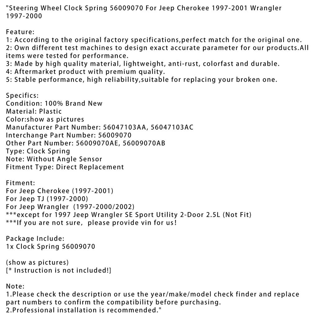 Шлейф подрулевой 56009070 Для Jeep Cherokee 97-01 Wrangler 97-00