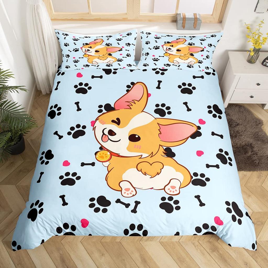 Dog Duvet Cover Set Cute Pet Puppy Animal Design Bedding Set With Zipper Adults Kids Bedroom Single Double Queen Comforter Cover