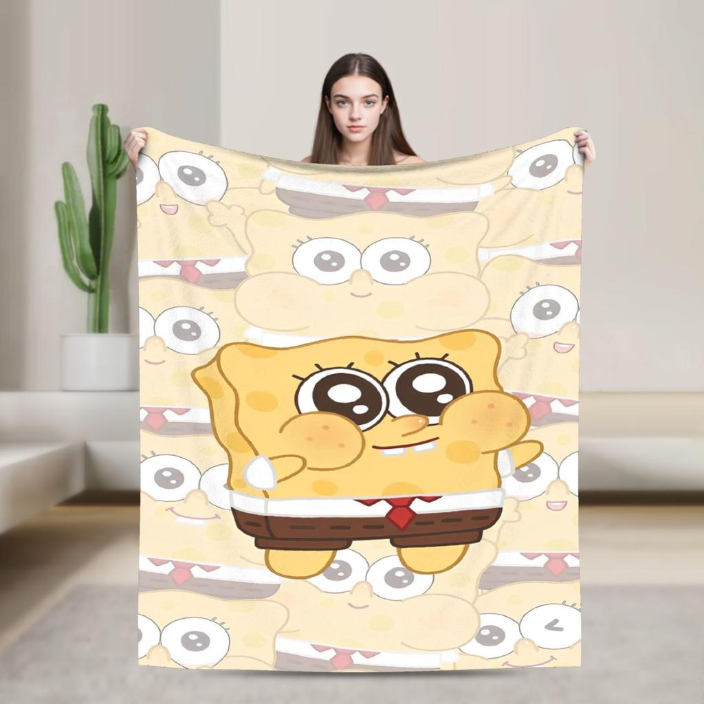 Cartoon Animated Blanket Cover SpongeBob SquarePants Fleece Throw Blankets Bedding Couch Portable Ultra-Soft Warm Bedspreads