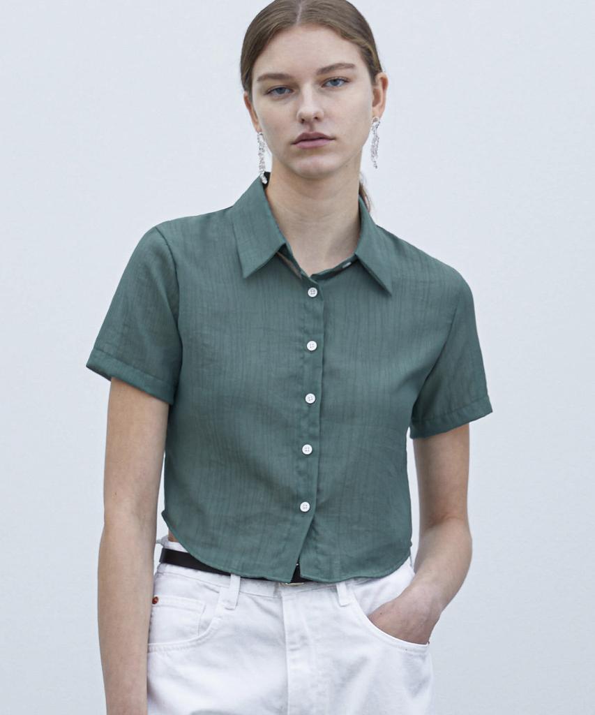 TRIP LE SENS Steady Crop Summer Pleated Shirt_Green (Type A)