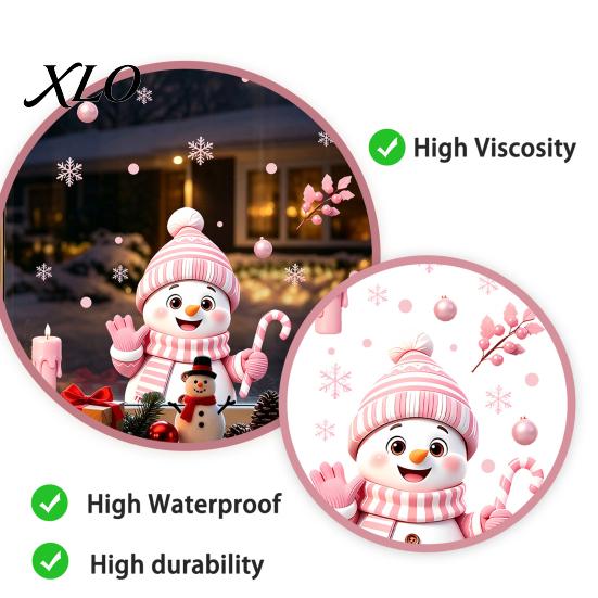 Waterproof PVC Glass Decorations Christmas Snowman Static Stickers, Decorative Pink Decals, Holiday Seasonal Window Art Clings for Home Party And Door