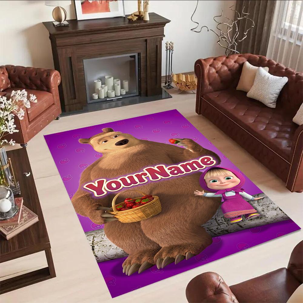 Masha Bear Personalized Text Floor Rug Office Rug Perfect for Balcony Living Rooms Foyer Outdoor Anti-slip Rug Office home decor
