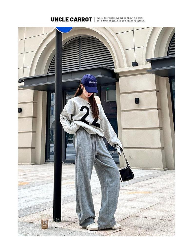 Women's High-Waist Wide Leg Pants, Spring/Autumn 2025 - Black Scimitar Loose Straight Sweatpants