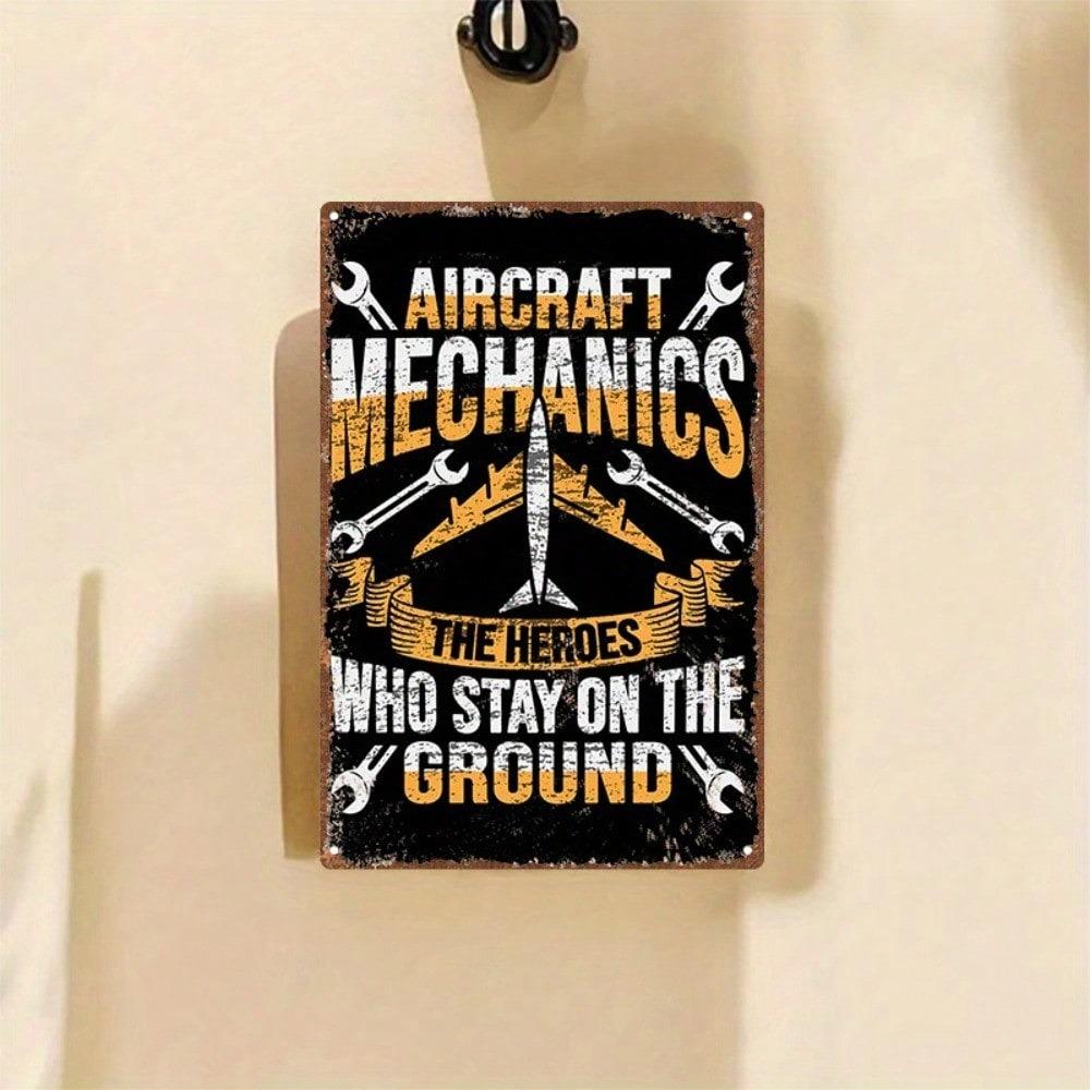 Vintage Aviation Mechanic Metal Sign - Heavy Duty Iron Wall Art Decor with Wrench