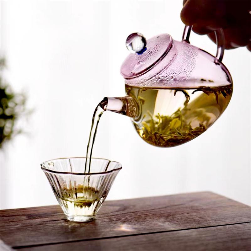 Чайник для заваривания чая One Person Pink 200ml Small Glass Teaware, термостойкий, для зеленого чая, цветочный чайник, набор для приготовления чая Kungfu