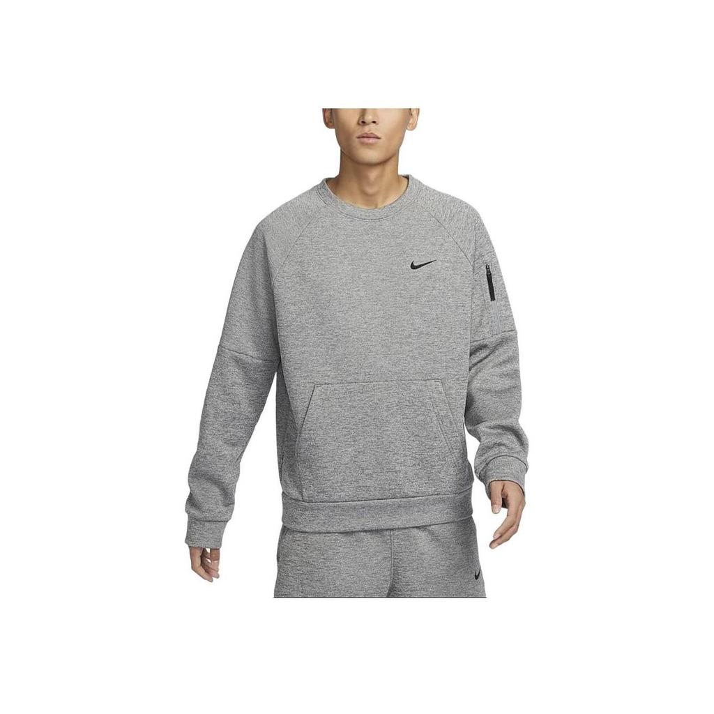 Nike Толстовка мужская флисовая с капюшоном Therma-Fit Solid Crew Neck Pocket серая FB8506-063