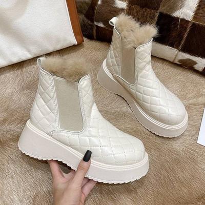 Зимние Снежные Ботинки Женские Теплые Плюшевые Ботильоны на Платформе Женские Удобные Повседневные Хлопковые Туфли Обувь