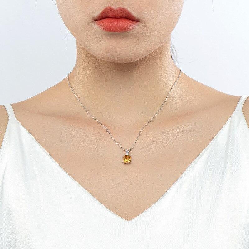 S925 Sterling Silver 8*8mm Ladies Citrine Pendant Ladies Natural Amethyst Stone Pendants Necklaces for Women Female Jewelry