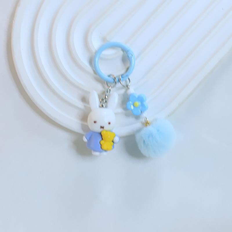Cute Cartoon Rabbit Plush Ball Keychain With Spring Coil For Phone Earphone Bag Charm Pendant Accessory