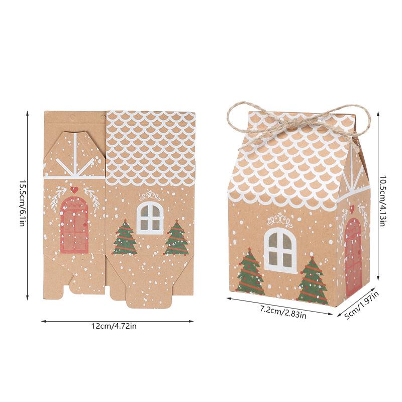 10-50Pcs House Shaped Gift Box Christmas Kraft Paper Candy Cookies Packaging Box Christmas New Year Party Decoration Kids Favors