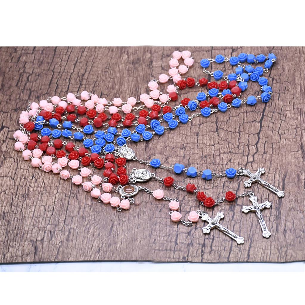 Элегантные бусины в виде розовых цветов, ожерелье-розарий с детально проработанным кулоном в виде крестов для молитвы, религиозная шейная цепочка и для повседневной носки