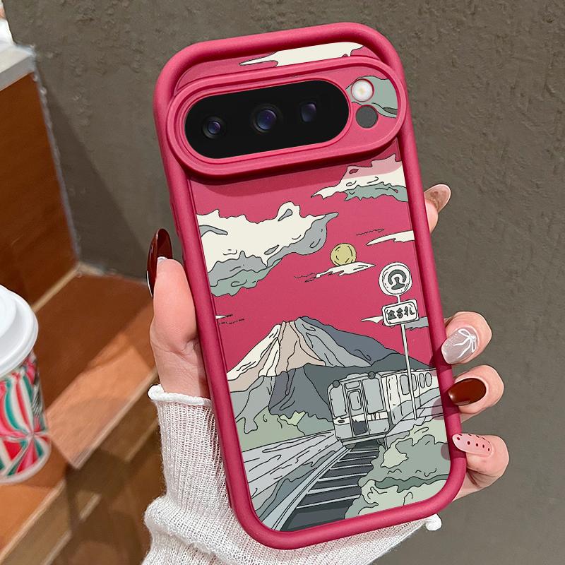 Матовый противоударный чехол для телефона с рисунком мультяшных гор для Google Pixel 9 Pro XL 8 Pro 8A, защита объектива, мягкий бампер из ТПУ