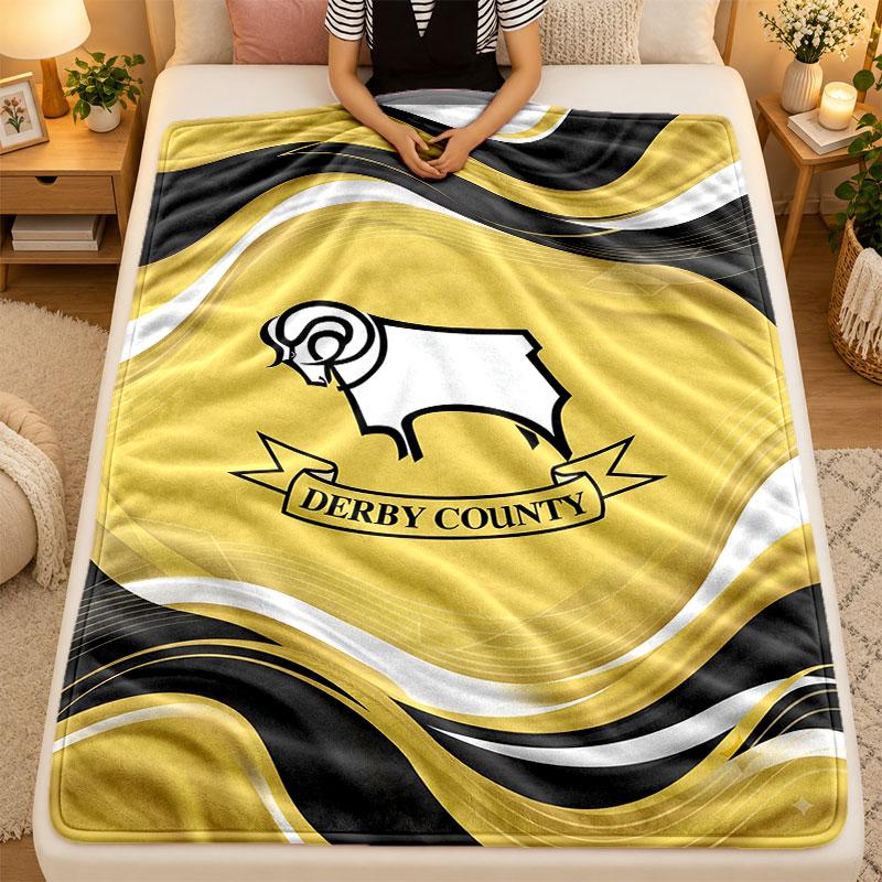 Flannel BlanketDerby County Warm Soft Throw Blanket for Indoor Sofa Bed Living Room Use