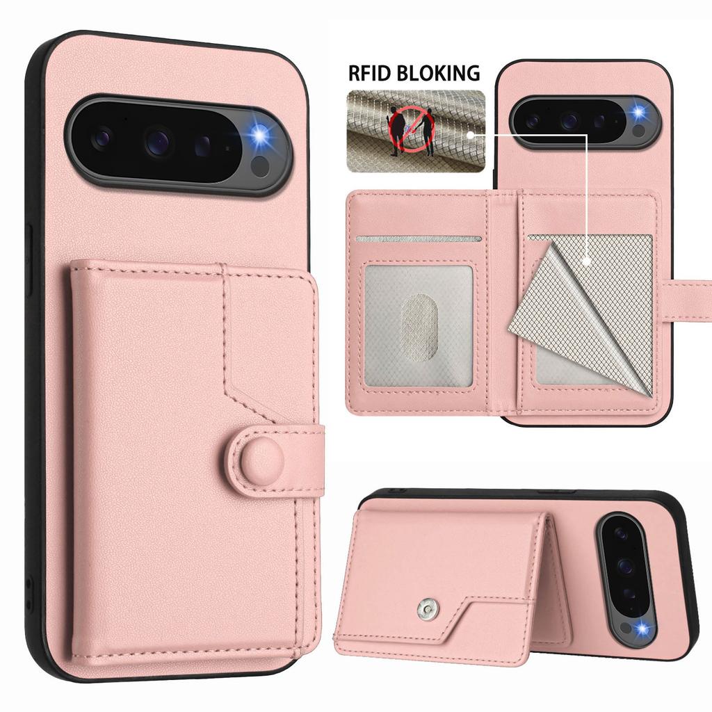 For Google Pixel 10 Pro/Google Pixel 10 Case RFID Blocking Card Holder Kickstand TPU + PU Leather Phone Back Cover