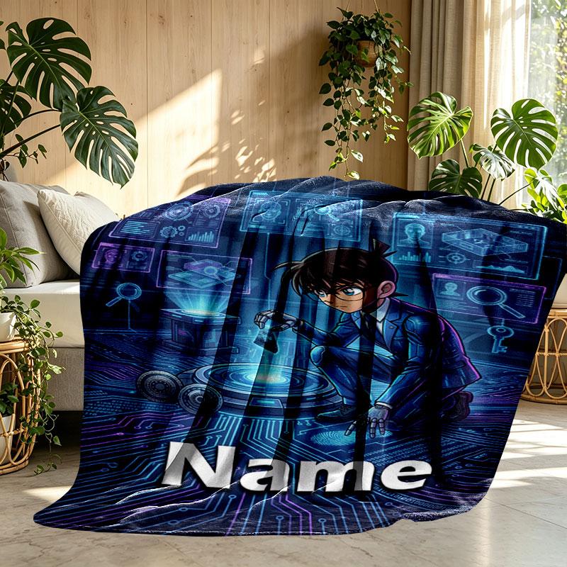 Custom Name Personalized Detective Conan Print Blanket, Home Decor, Bedroom, Sofa, Camping, Couch, Gifts for Birthday Christmas