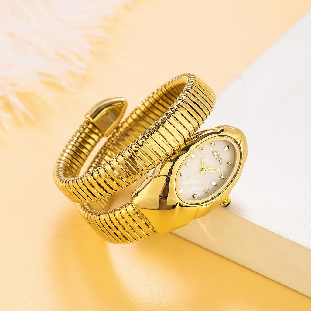 MISSFOX Женские часы-браслет Змея из нержавеющей стали Модные Золотые Женские часы Часы Роскошные Женские Наручные часы Водонепроницаемые часы