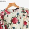 ZANZEA Женская повседневная блузка с круглым вырезом и цветочным принтом с коротким рукавом