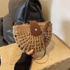 Summer Retro Straw Woven Crossbody Shoulder Bag for Women - Beach Vacation Underarm Saddle Bag
