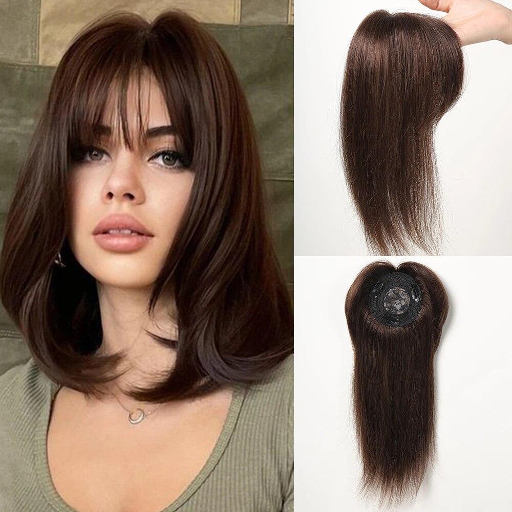 HAIRCUBE Блондинка Remy из натуральных волос для женщин с истонченными волосами, парик для волос с челкой, шелковая заколка на основе, топпер, верхние волосы