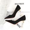 Sexy Thin Metal Heel 9.5cm Thin Heel High-heeled Cloth Surface Shallow Mouth Pointed High-heeled Shoes Women's Single Shoes