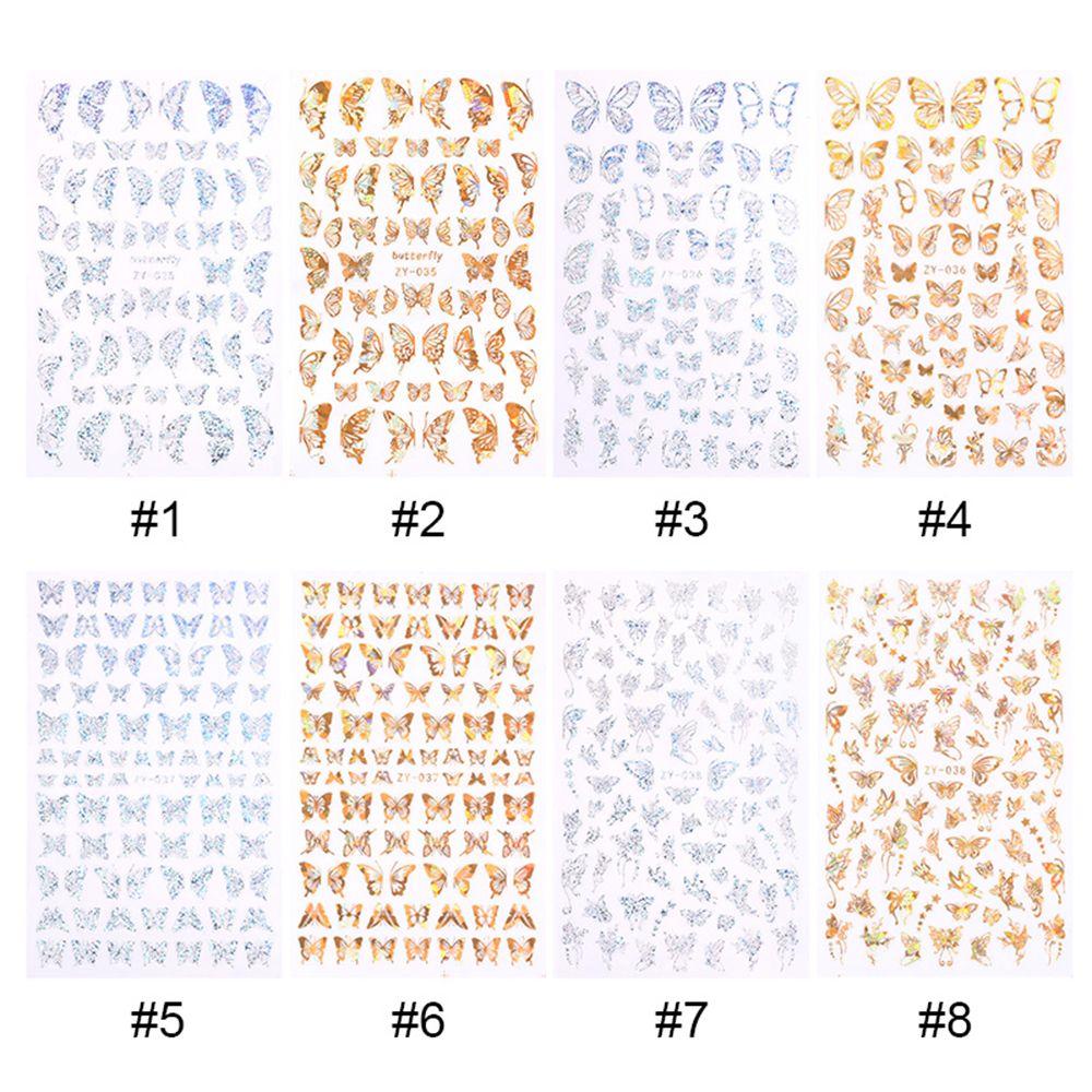 Hot Nail Decals Gold Silver DIY Nail Stickers 3D Butterfly Adhesive Holographic