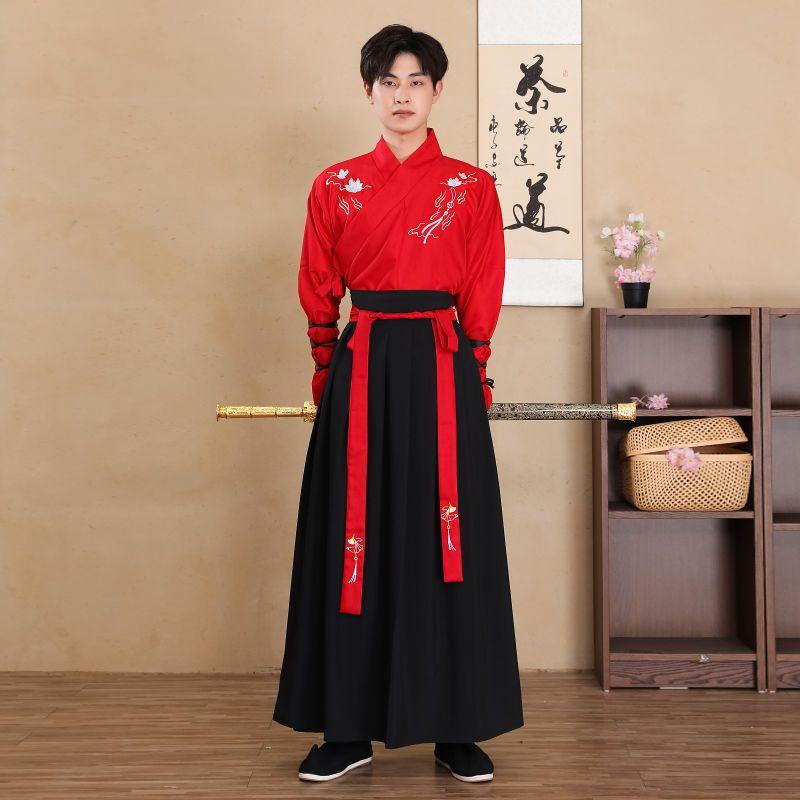 Ежедневно улучшенный женский костюм Hanfu длиной до талии с перекрестным воротником, костюм для пары в китайском стиле для боевых искусств