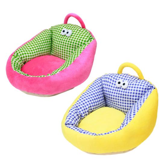 Pet Nest Bed Cartoon Style Striped Plaid Print Non-Slip Bottom Small-Medium Dogs Cats Nest Three-sided Embrace Pet Bed