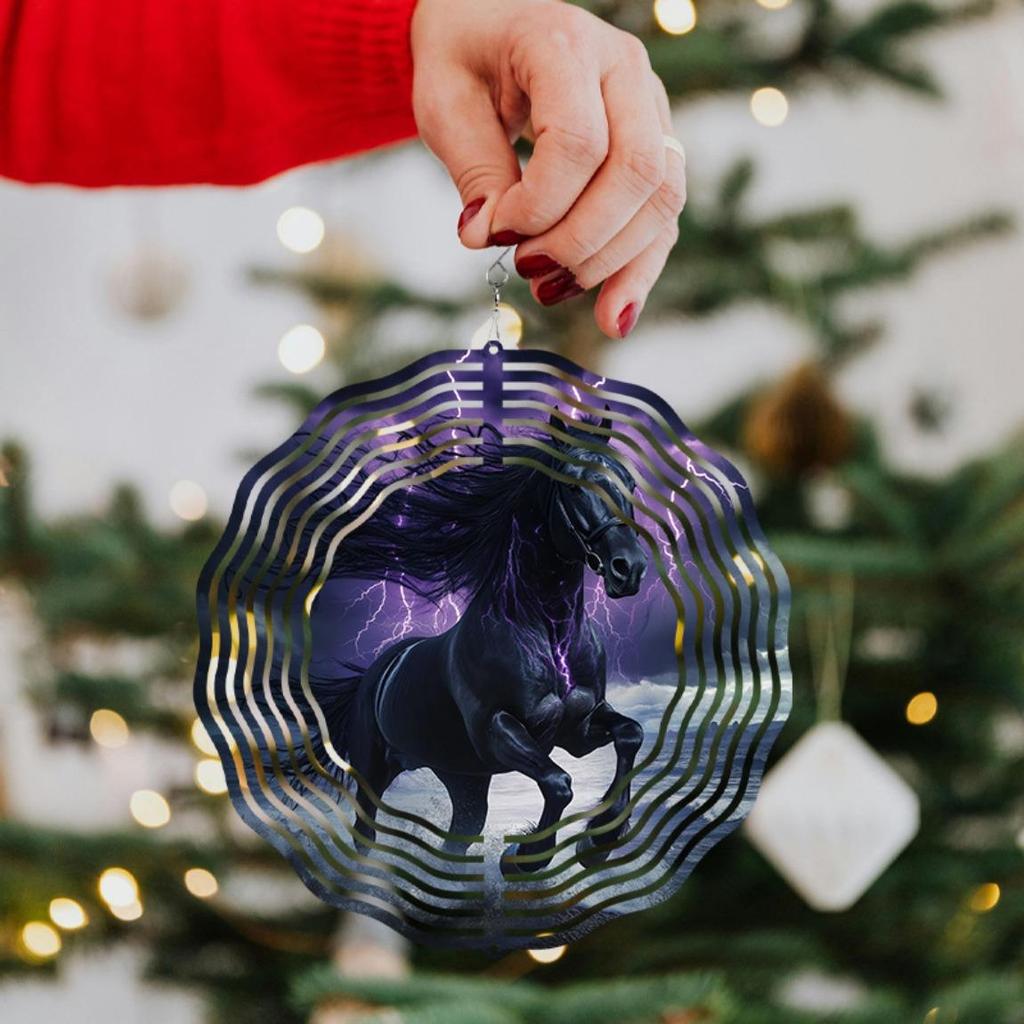 10-Inch Black Horse Wind Spinner - 360° Rotating Metal Garden Art, Outdoor Wind Chime Decor with Rust-Proof Hook for Yard, Patio, or Door Hanging