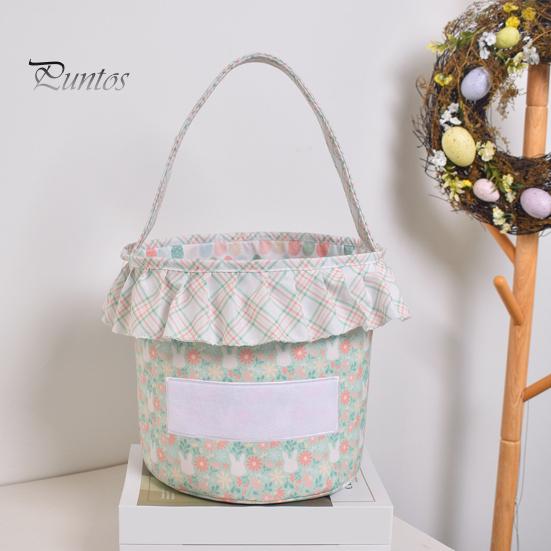 Корзина для пасхального кролика, многоразовое тканевое пасхальное ведро, оборчатая корзина для хранения с ручкой для детей, пасхальная охота за яйцами