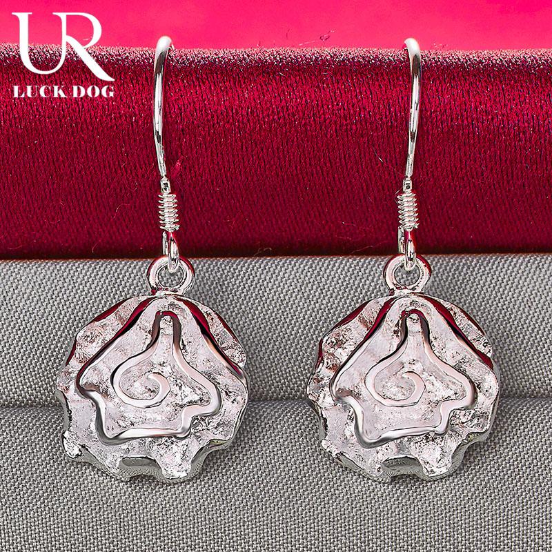 925 Sterling Silver Rose Pendant with Piercing Earrings Fashionable Wedding Jewelry